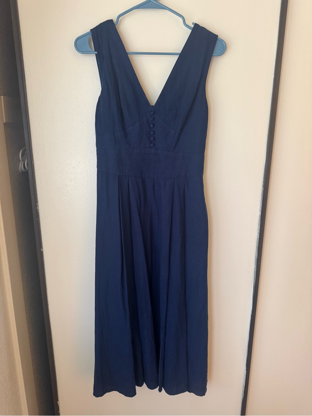 Banana Republic Linen Blend Navy Midi Dress | Fit & Flare | Petite 0 - Picture 3 of 6